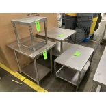 LOT OF 4 stainless steel table, 24 in x 30 in x 30 in h, 15 in x 17 in x 18 in h, 30 in x 20 in x 20