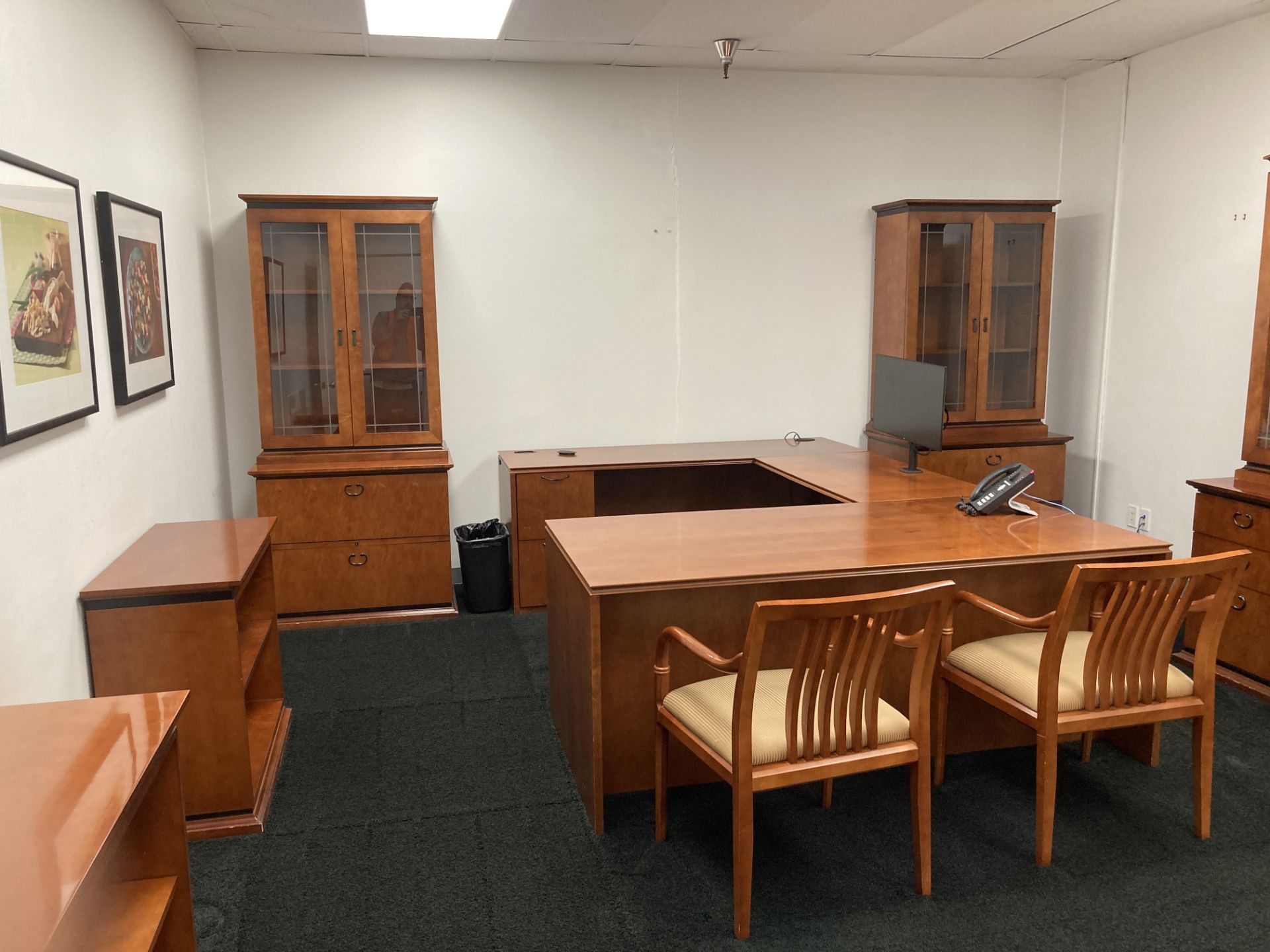 LOT OF U shape desk 9 ft x 72 in , chairs, hutch desk 72 in x 24 in x 82 in h, 2 file cabinet - Image 2 of 6