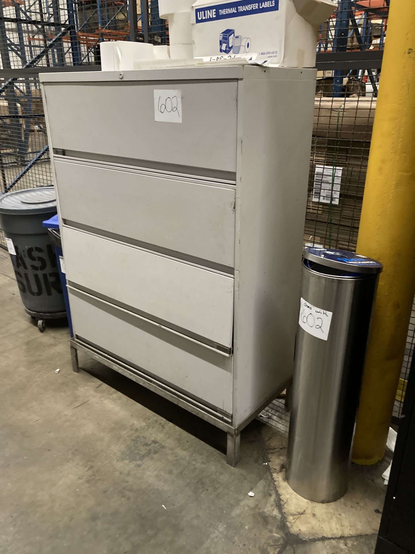 LOT OF metal filing cabinet 42 in x 18 in x 52 in h with waste containers Rigging Fee: $ 75 - Image 2 of 2