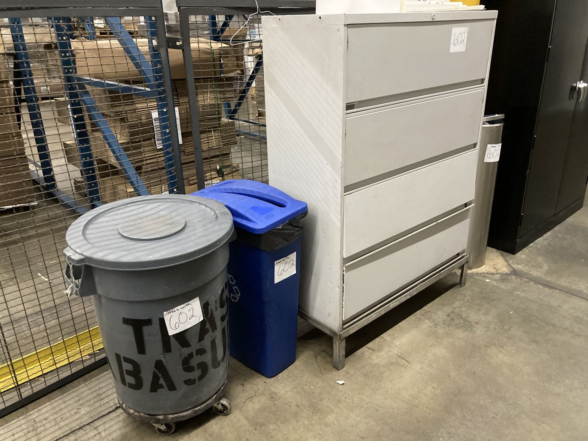 LOT OF metal filing cabinet 42 in x 18 in x 52 in h with waste containers Rigging Fee: $ 75