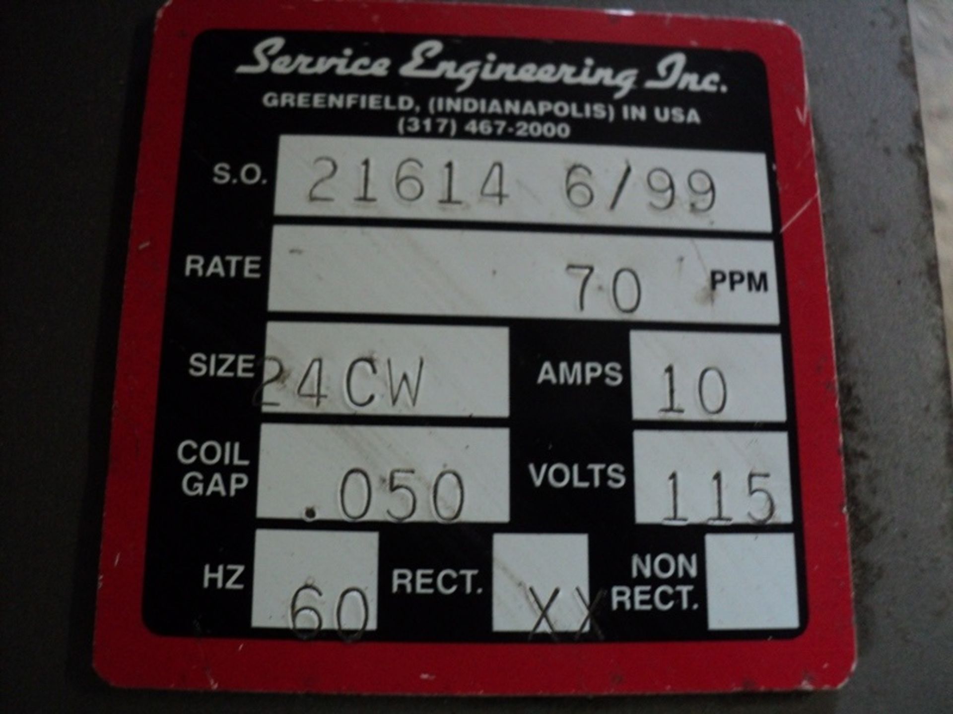 Service Engineering Vibratory Bowl 24" S/N 21614 24" CW Vibratory Feeder Rate 70 PPM Foot print: - Image 6 of 9