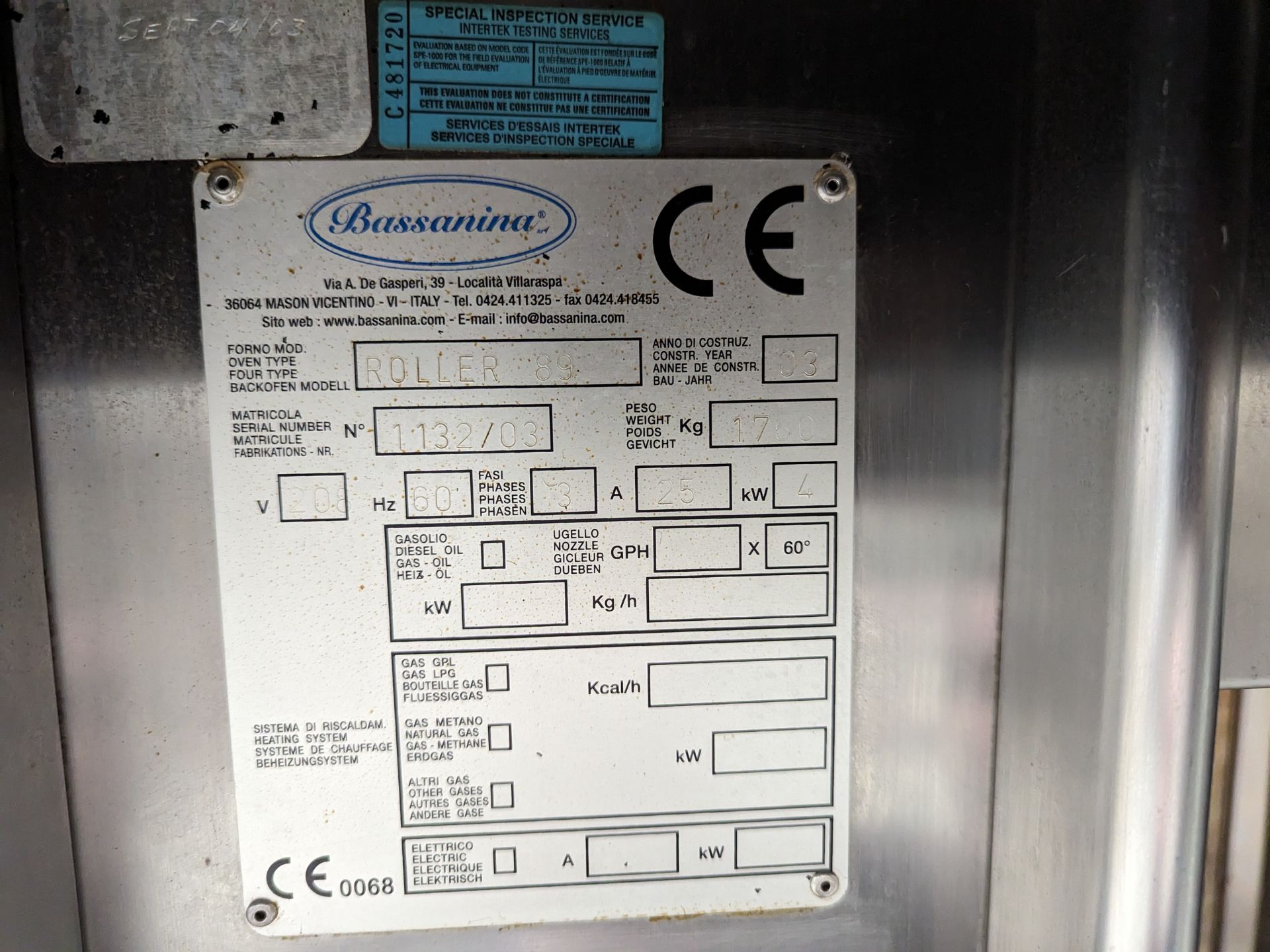 Bassanina Roller Oven, Dimensions LxWxH: 86x72x100 - Image 5 of 5