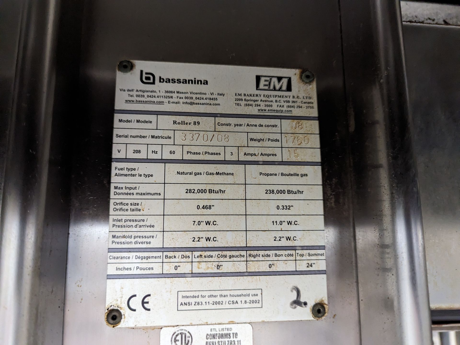 Bassanina Roller Oven, Dimensions LxWxH: 86x72x100 - Image 3 of 5