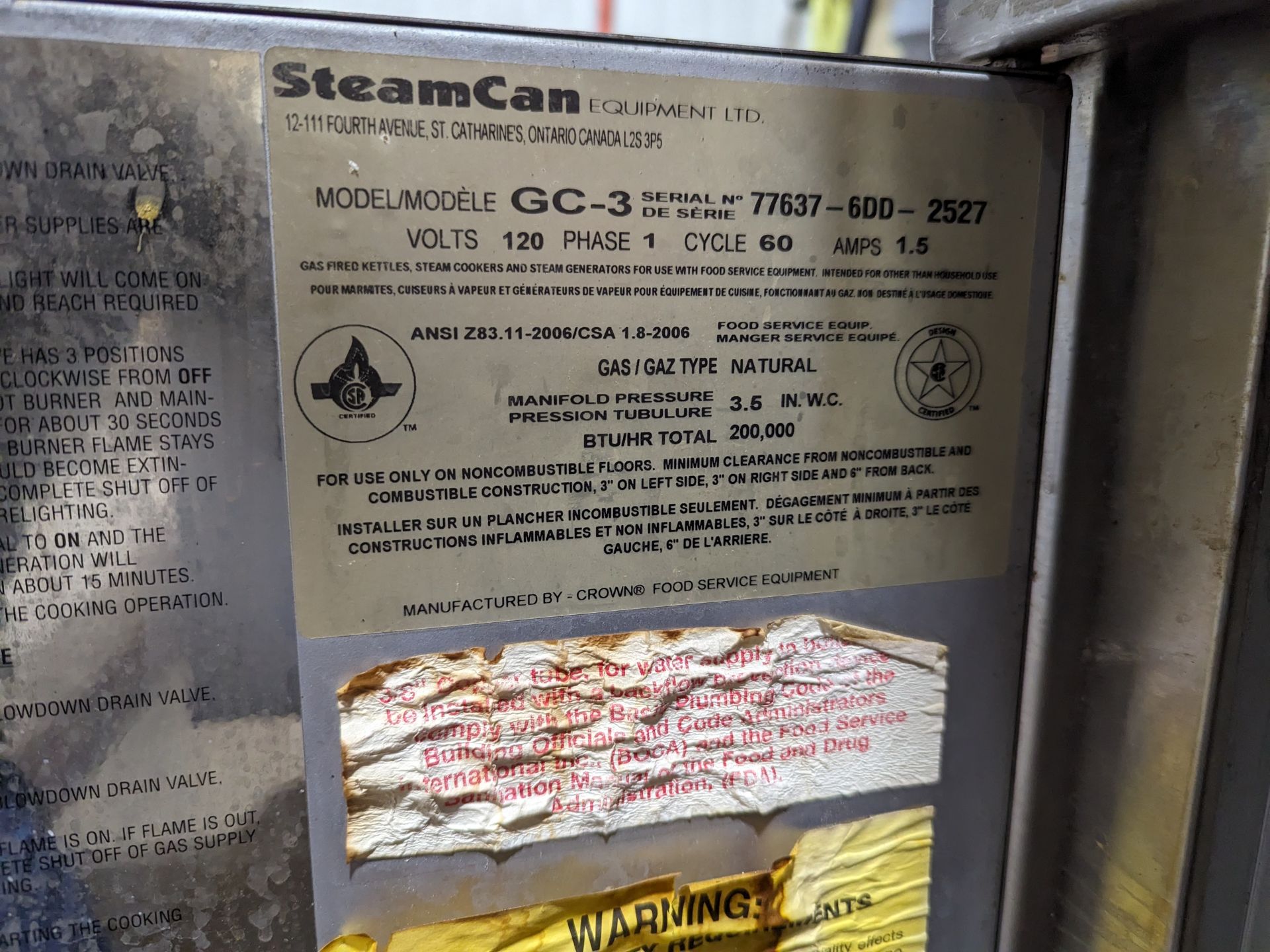SteamCan GC-3 Pressure Steamer, Dimensions LxWxH 33x36x69, Rigging Price: $120 - Image 3 of 5