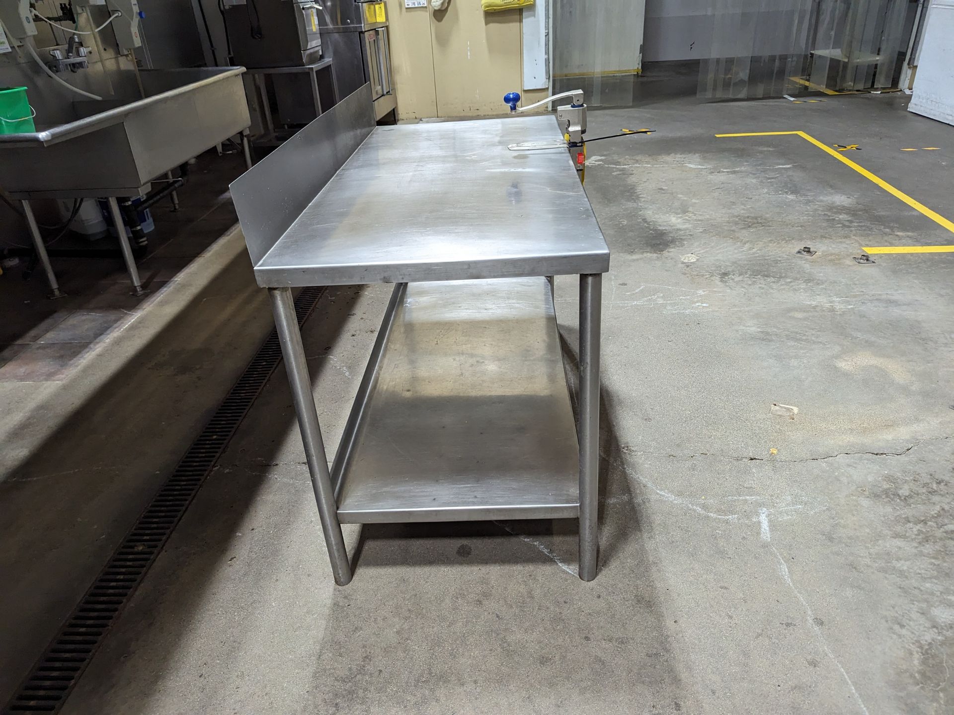 SS Table with Can Opener, 55in x 25in Surface with Backsplash 55x25x39 - Image 8 of 8