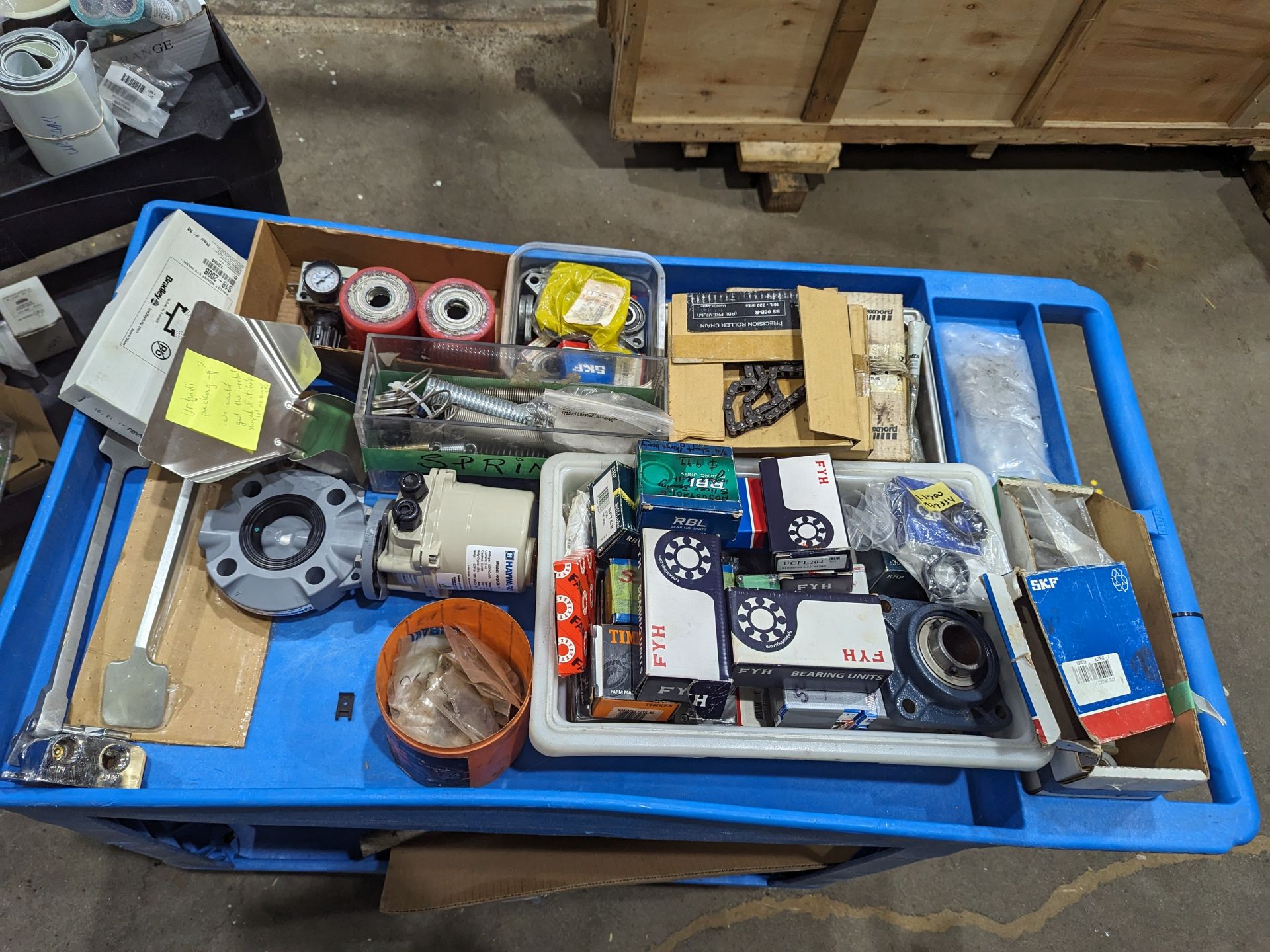 Cart of Assorted Parts, including bearings, sprockets, pallet jack wheels, spider couplers as - Image 2 of 9