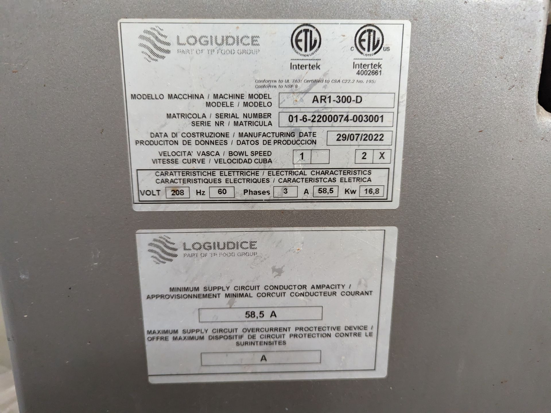 Logiudice ARI-300-D Overturnable Mixer, Dimensions LxWxH: 87x54x116 - Image 4 of 8