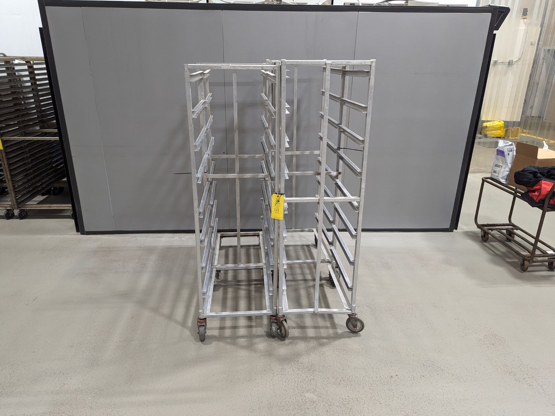 Lot of 4 Single Wide Aluminum Bakery Racks, Dimensions LxWxH: 57x37.5x69 Measurements are for lot