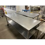 Lot of 2 SS Tables, one 88.5in Long, one 5ft Long A:88x30x35 B:60x30x36