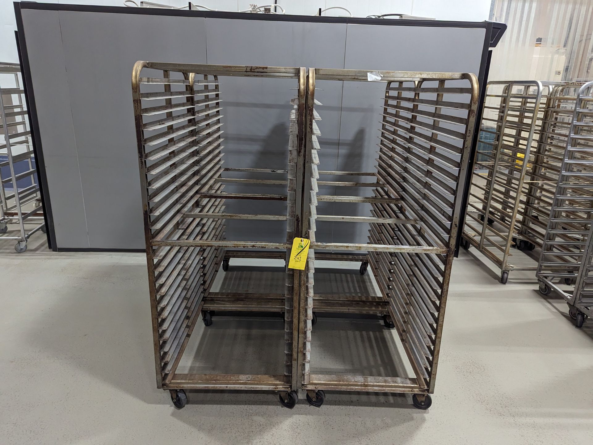 Lot of 4 Double Wide Stainless Steel Bakery Racks, Dimensions LxWxH: 72x57x69 Measurements are for l
