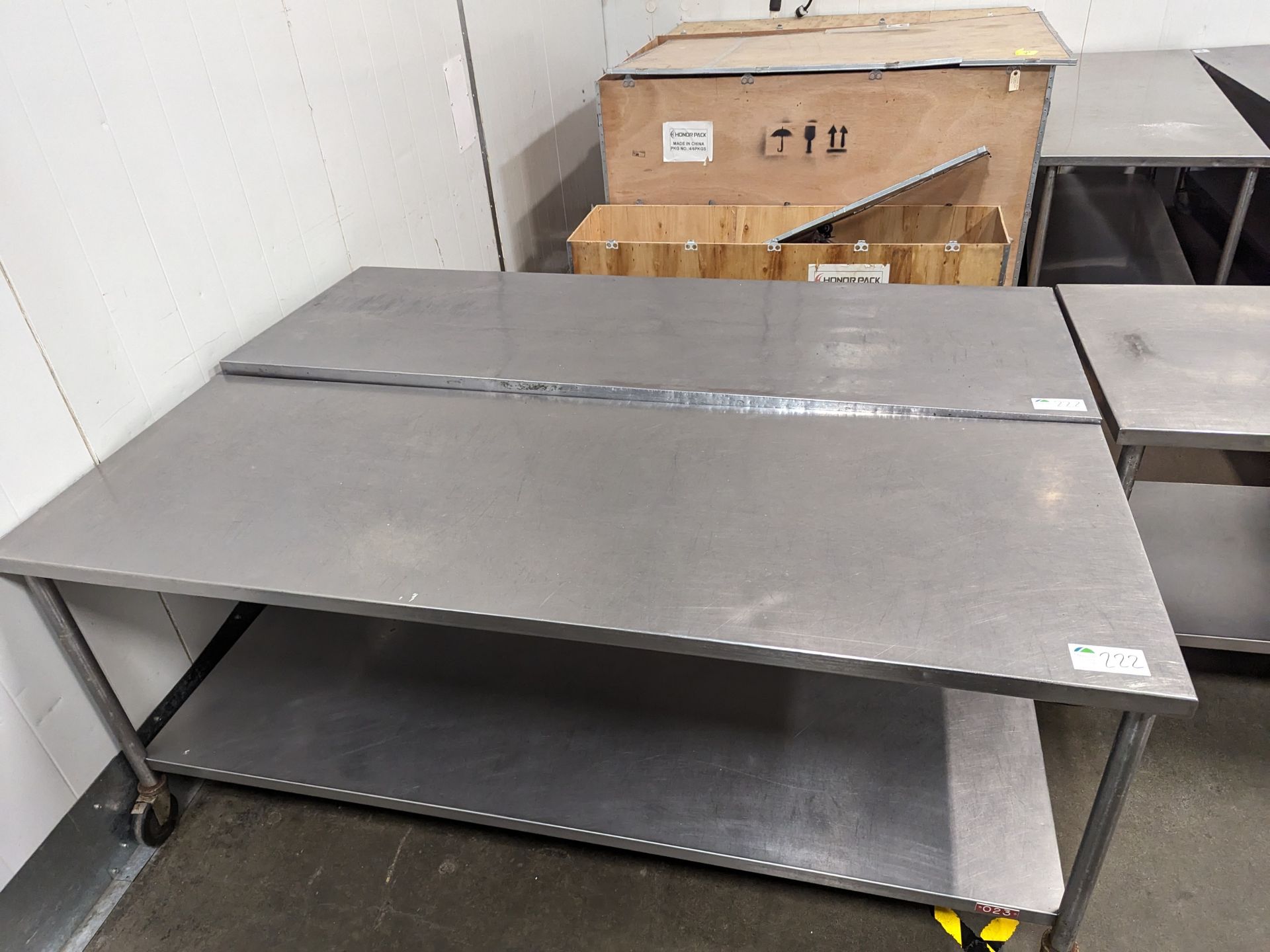 Lot of 2 7ft Long SS Tables, Dimensions LxWxH: 84x30x36 each