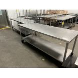 Lot of 2 7ft Long SS Tables Each, Dimensions LxWxH: 84x30x35