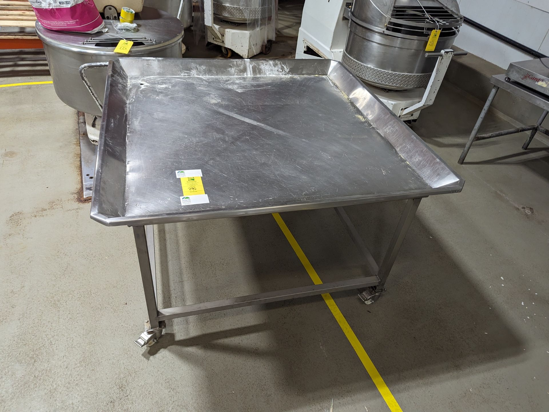 SS Prep Table with Raised Edge and Drain, work area 48in by 48in 57x57x35