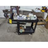 Cart of Assorted Parts, including footswitch, bread slicer blades, mechanical seal, belts 40x17x39