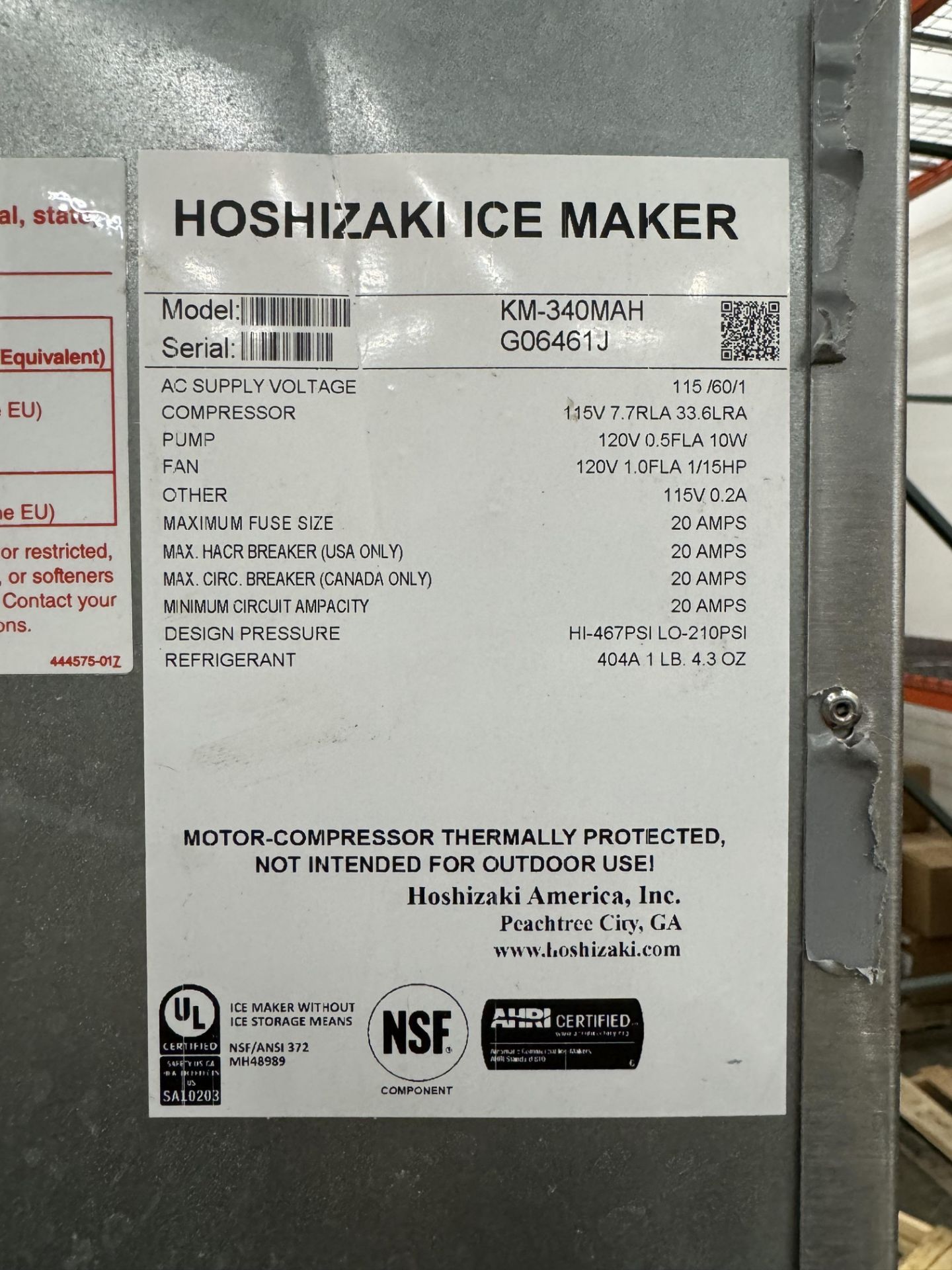 Hoshizaki Model KM-320MAH S/N G06461J Ice Cuber With Water Filter Model H90320-51, Ice Bin Model B- - Image 12 of 14