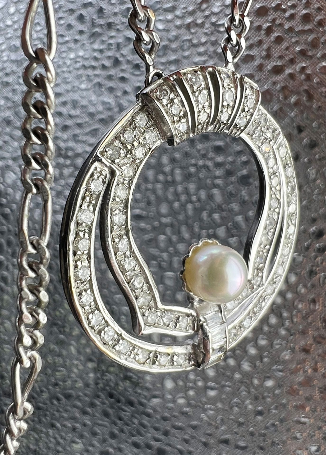Necklace. 585 white gold with a pearl and diamonds. - Image 7 of 9