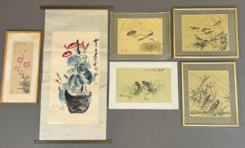 6-teiliges Konvolut. Tuchmalerei China. 20. Jahrhundert.