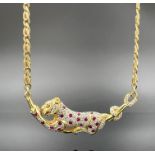 "Cheetah" necklace. 585 yellow gold and white gold with gemstone setting.