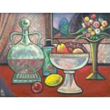 Alois ERBACH (1888 - 1972). Still life. Fruit, flowers and carafe. 1950.