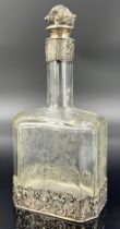 Liqueur bottle with rich silver mounting. 800 silver.