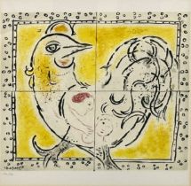 Marc CHAGALL (1887 - 1985). "Amoureux dans le coq". 1976.