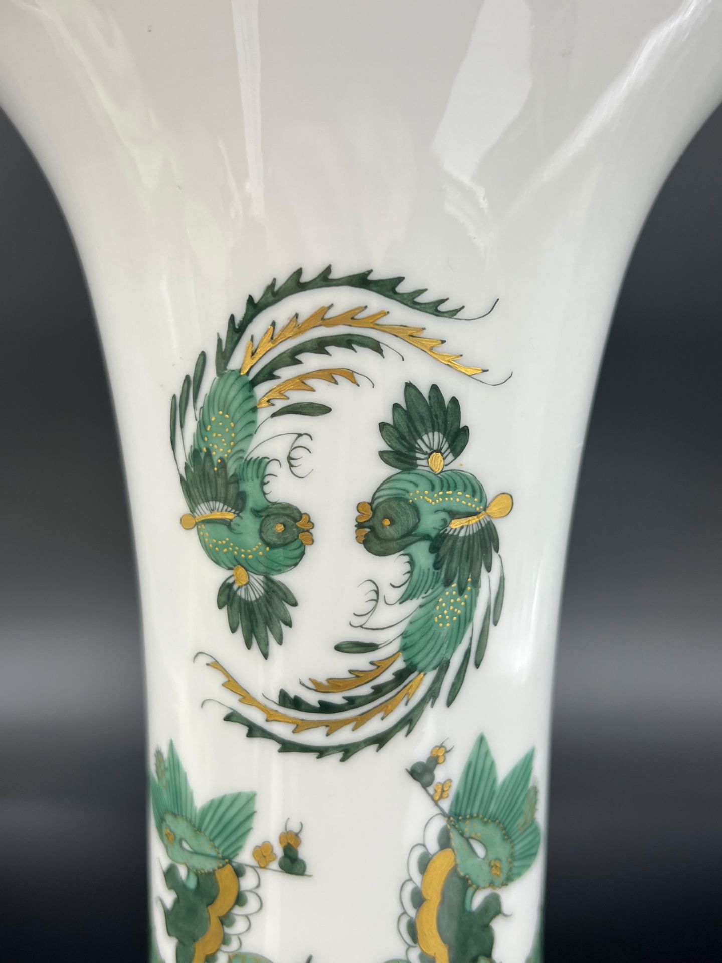 Vase. MEISSEN. Rich dragon. Green. 1st choice. - Image 6 of 7
