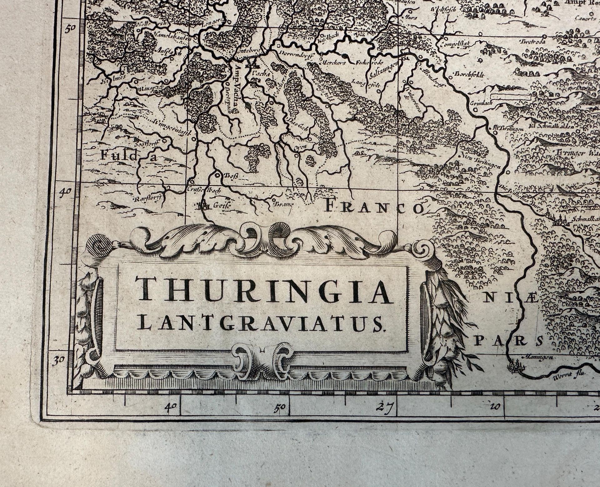 Henricus HONDIUS (XVII). Antique map. Thuringia. "Thuringia Landgraviatus". - Image 3 of 7