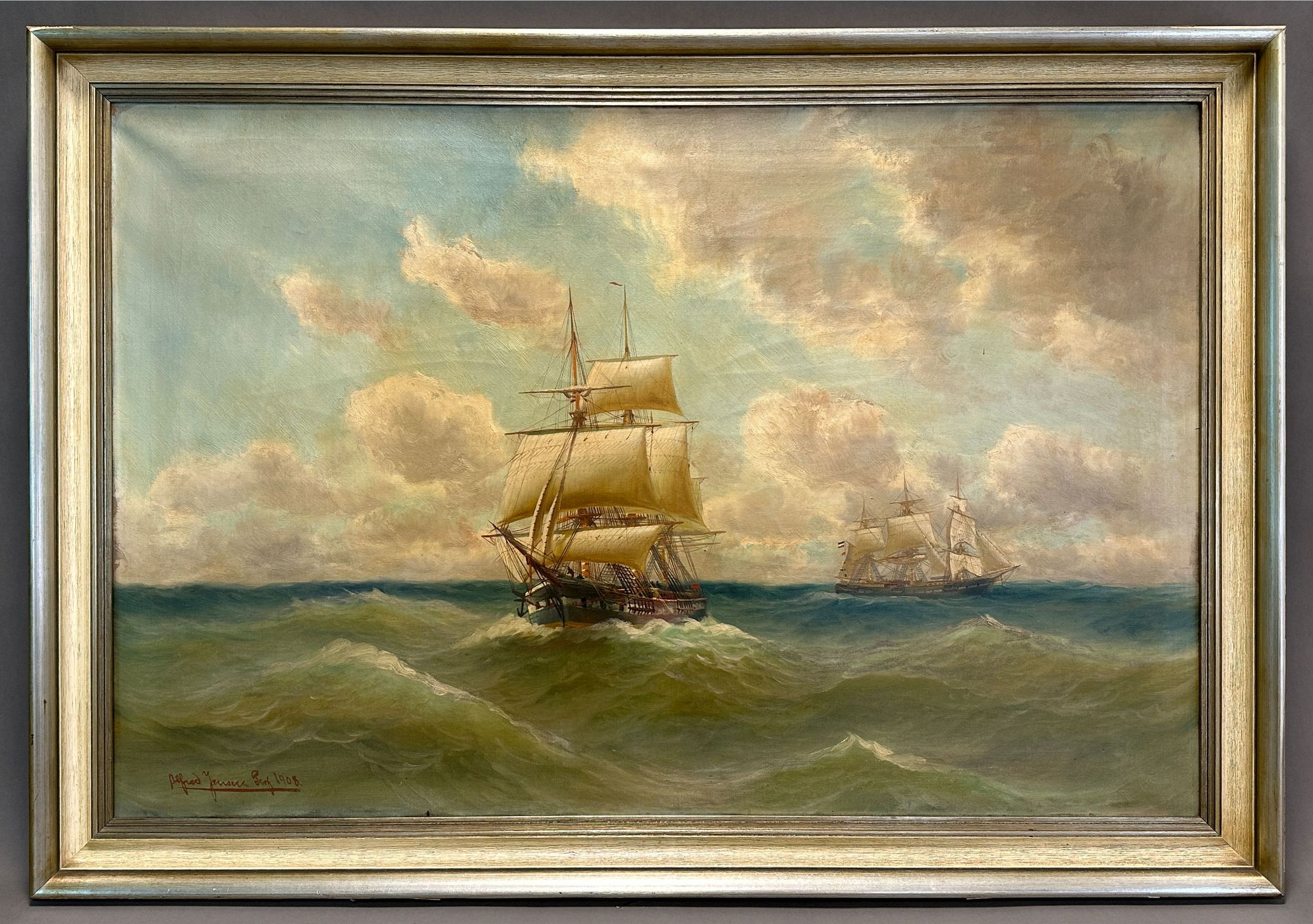 Alfred JENSEN (1859 - 1935). Sailing ships. 1908. - Image 2 of 9