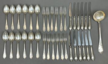 37-piece silver cutlery set. 800 silver. For 12 persons.