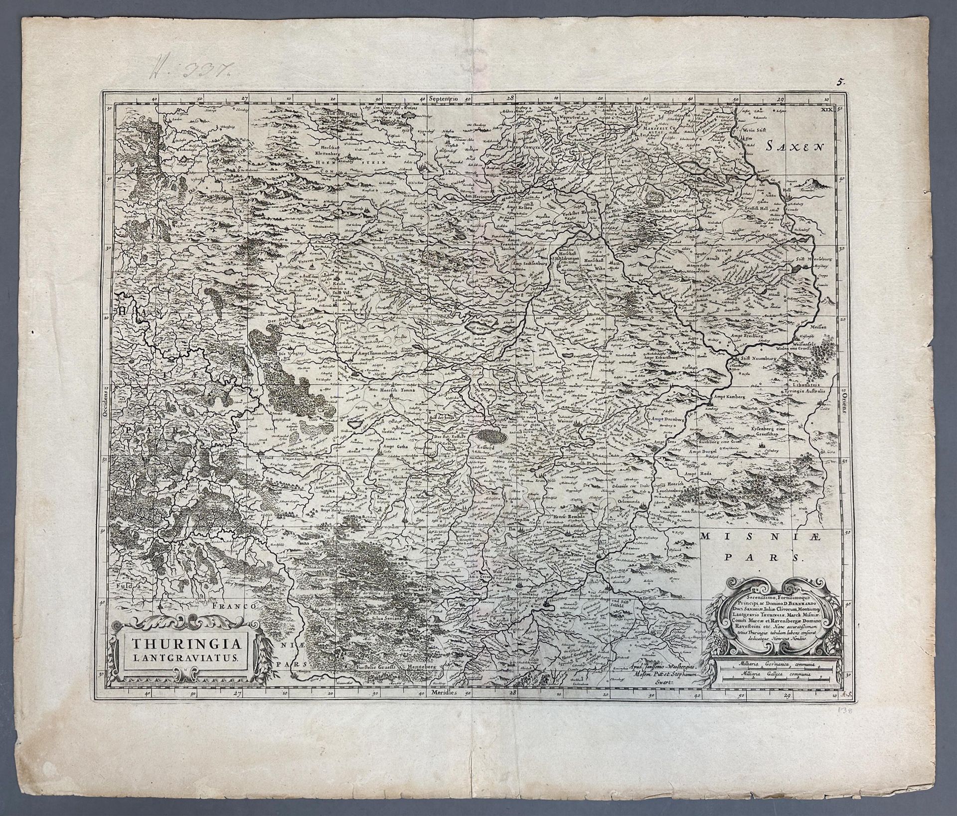 Henricus HONDIUS (XVII). Antique map. Thuringia. "Thuringia Landgraviatus". - Image 2 of 7