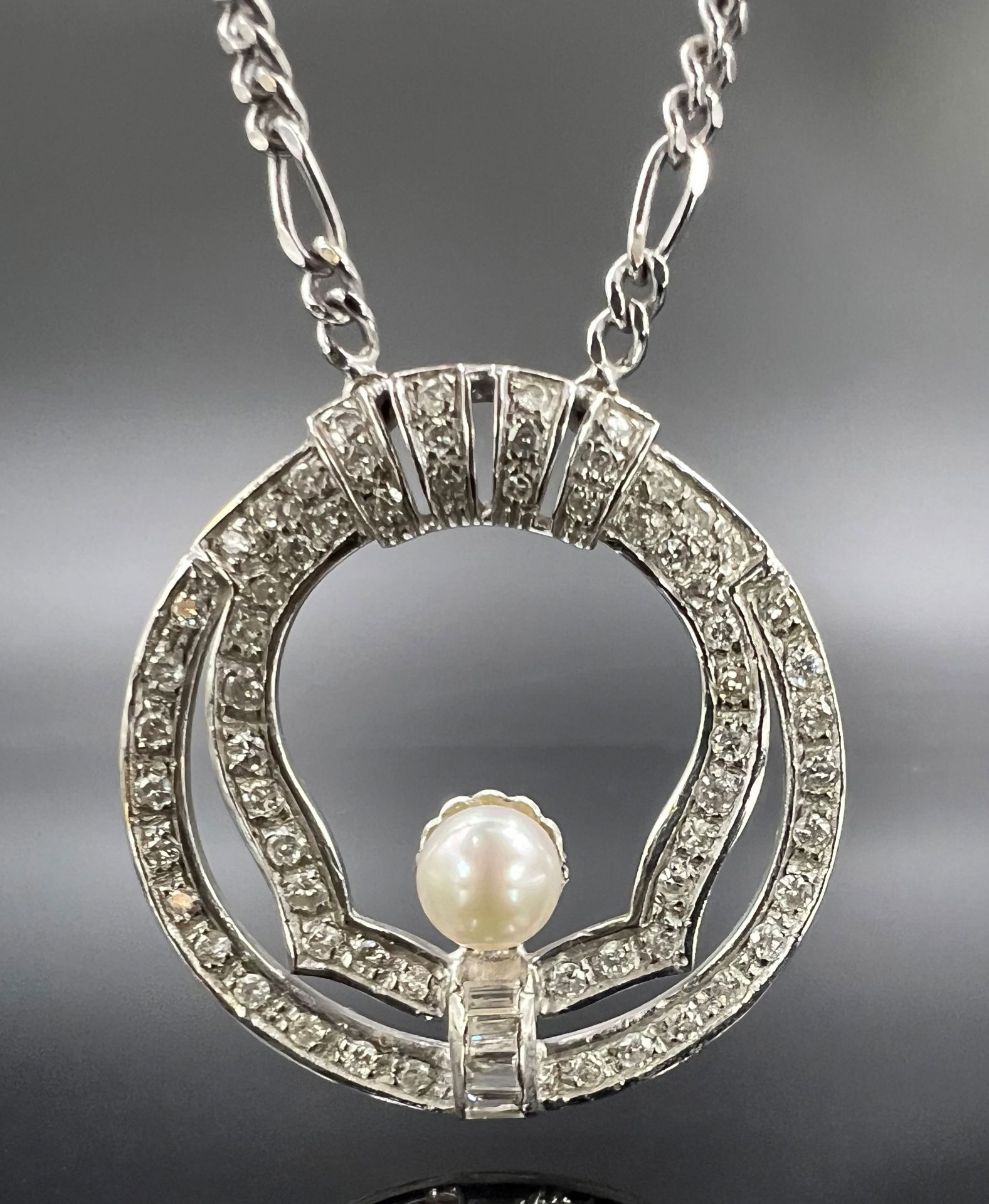 Necklace. 585 white gold with a pearl and diamonds. - Image 2 of 9