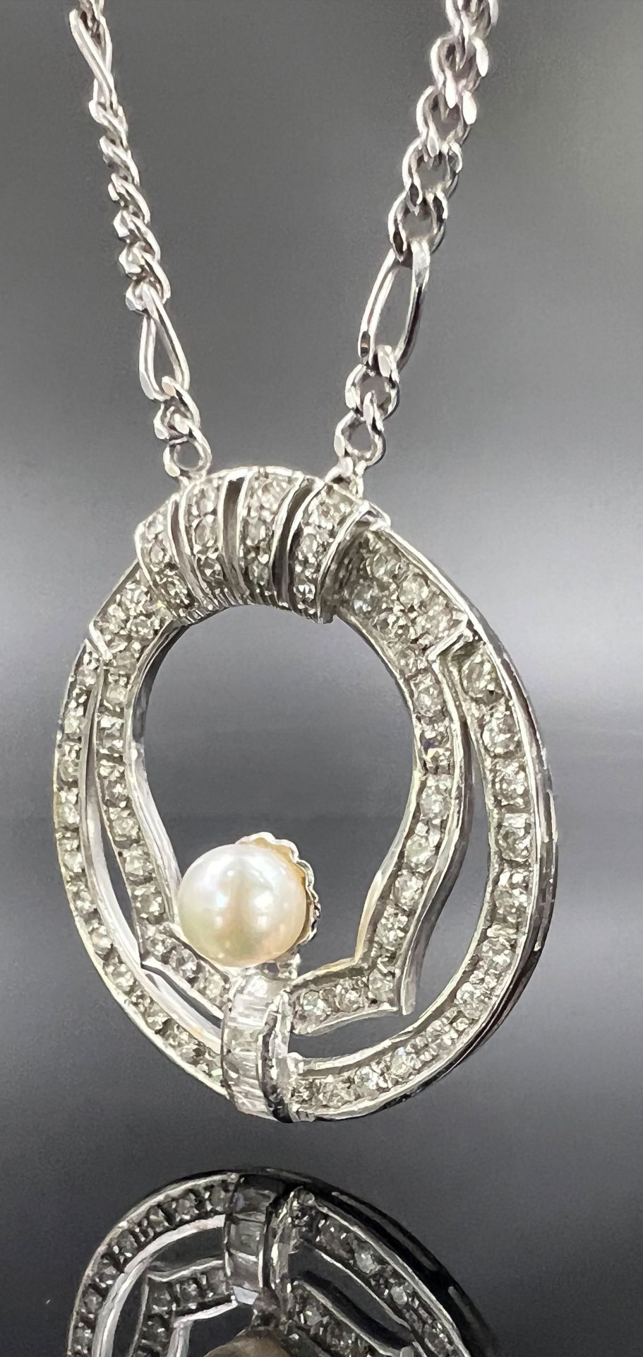 Necklace. 585 white gold with a pearl and diamonds. - Image 3 of 9