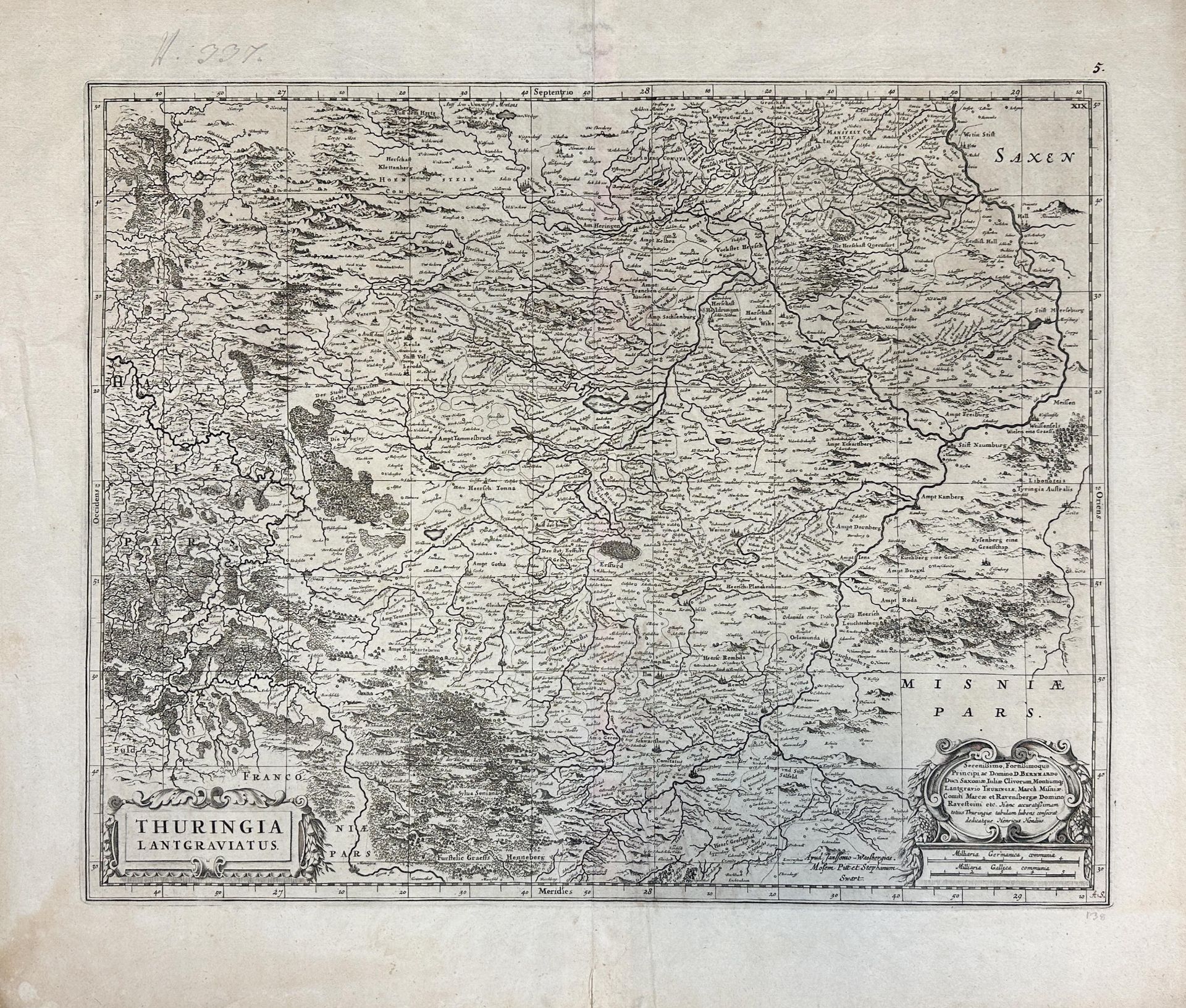Henricus HONDIUS (XVII). Antique map. Thuringia. "Thuringia Landgraviatus".