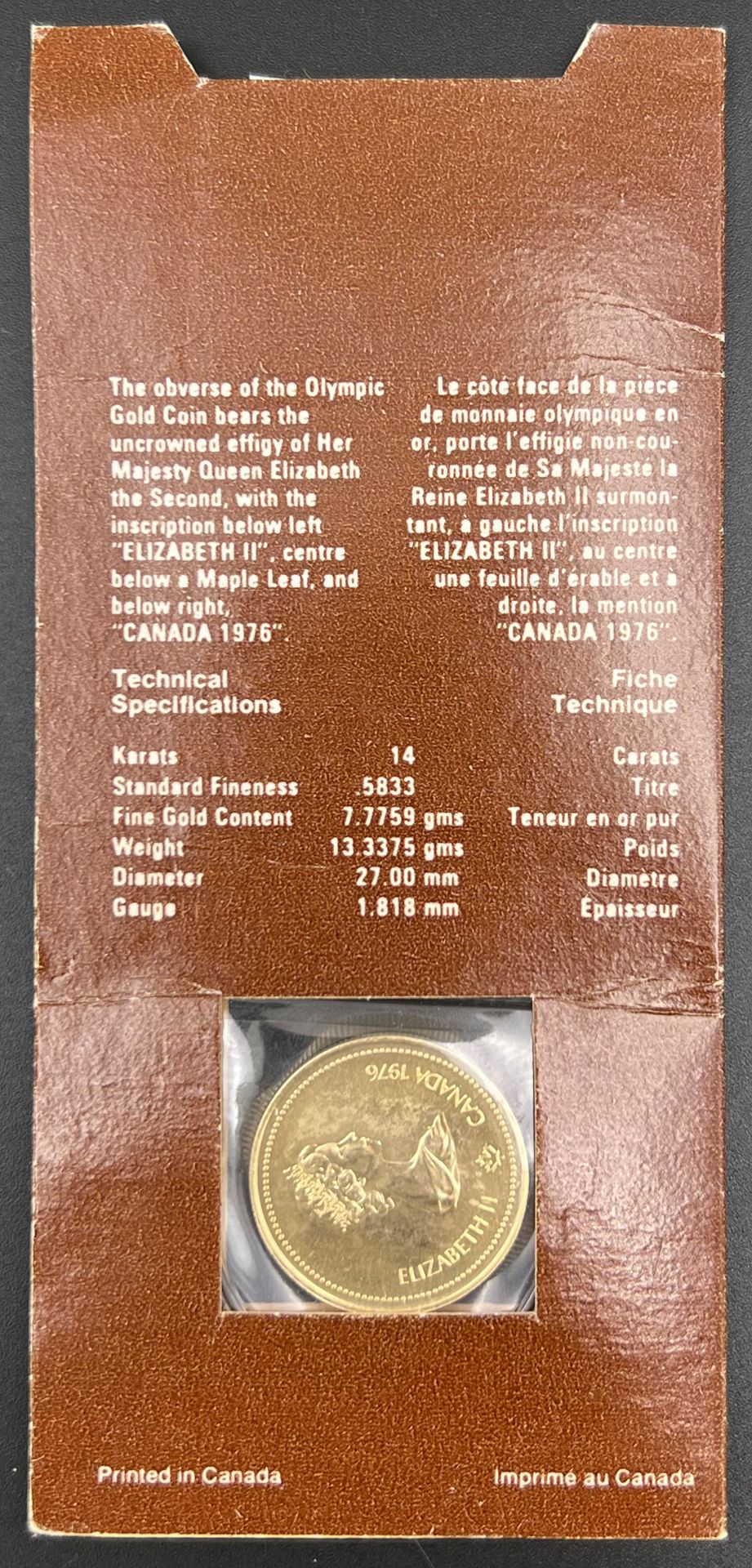 Goldmünze 100 Dollars "21. Olympische Spiele in Montreal / Elisabeth II.". Kanada 1976. - Bild 3 aus 4