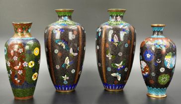 4-piece mixed lot. Antique cloisonné vases.