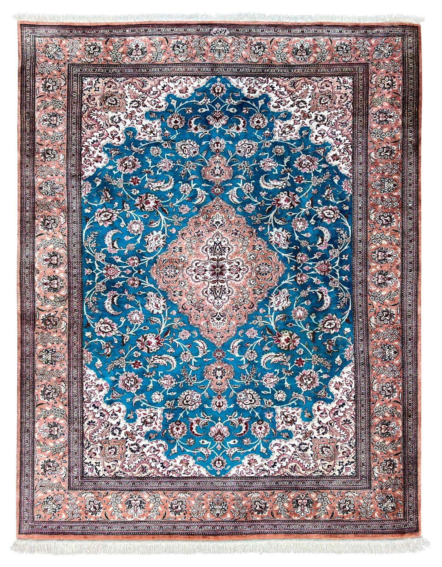 Ghom oriental rug. Silk. Signed.