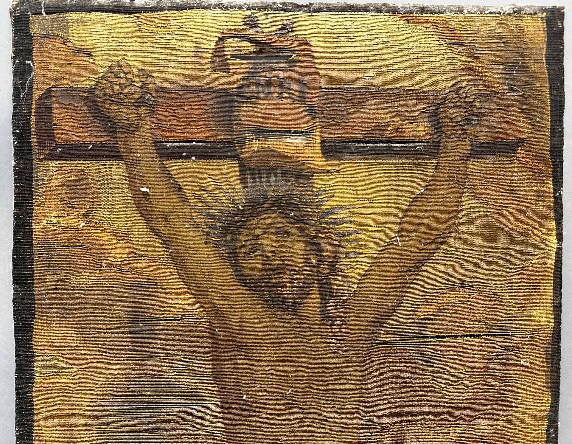 Tapestry. Probably 17th century. Jesus on the cross. ''Brugg''. - Image 3 of 11