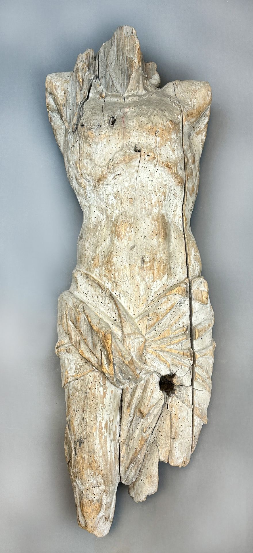 Torso of the crucified Jesus Christ. Wood. Gothic.