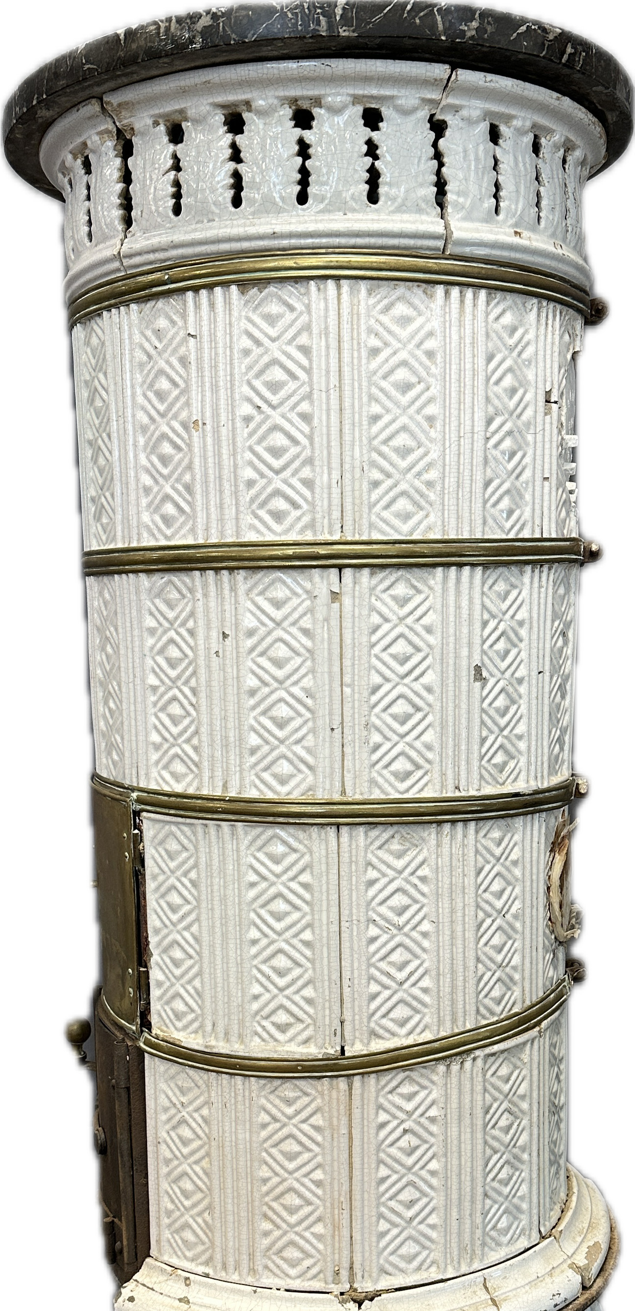 White Biedermeier round stove with tiles in relief structure. - Image 4 of 19