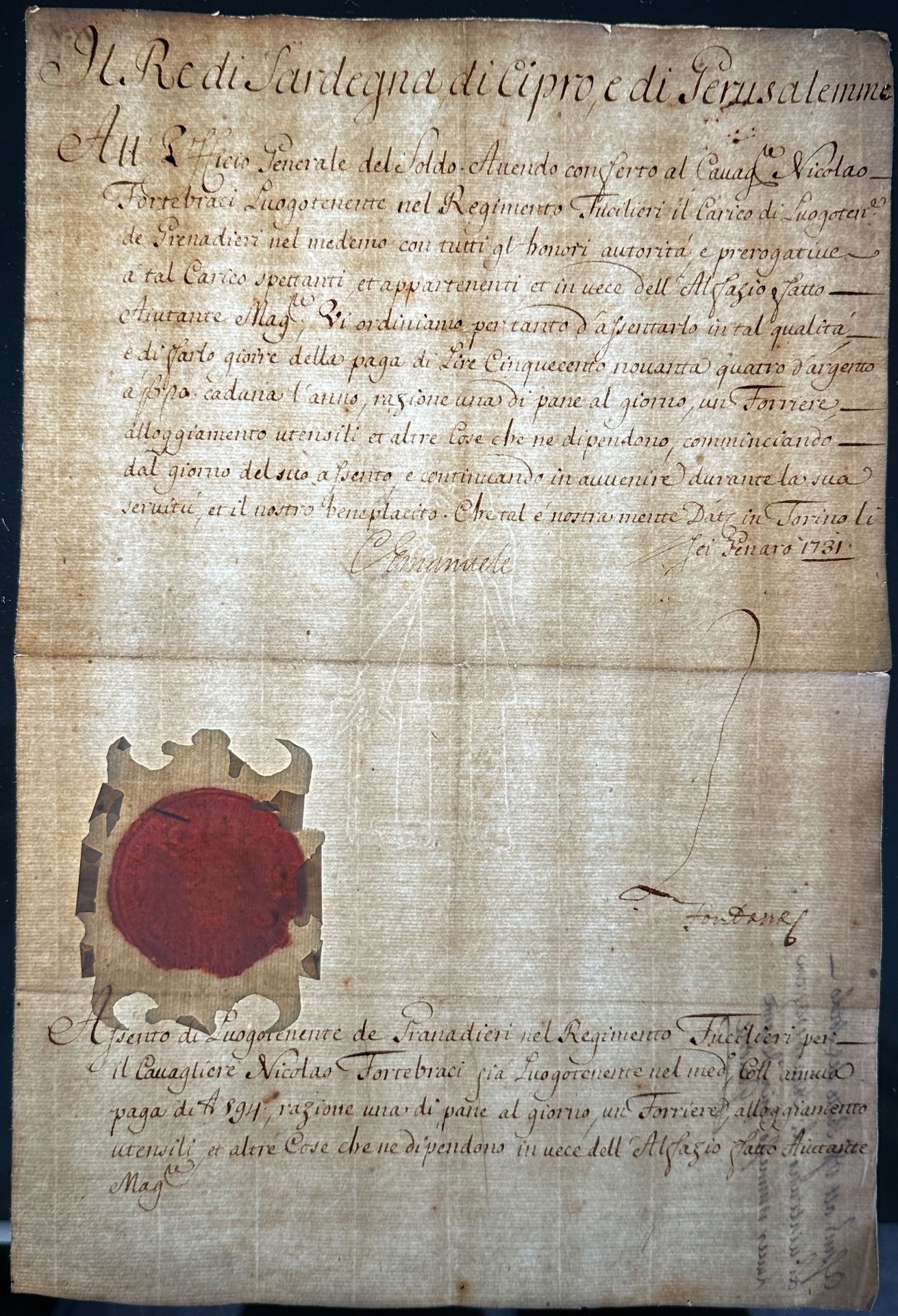 Certificate of appointment of Charles Emmanuel III, King of Sardinia, Duke of Savoy. 1731. - Image 9 of 20