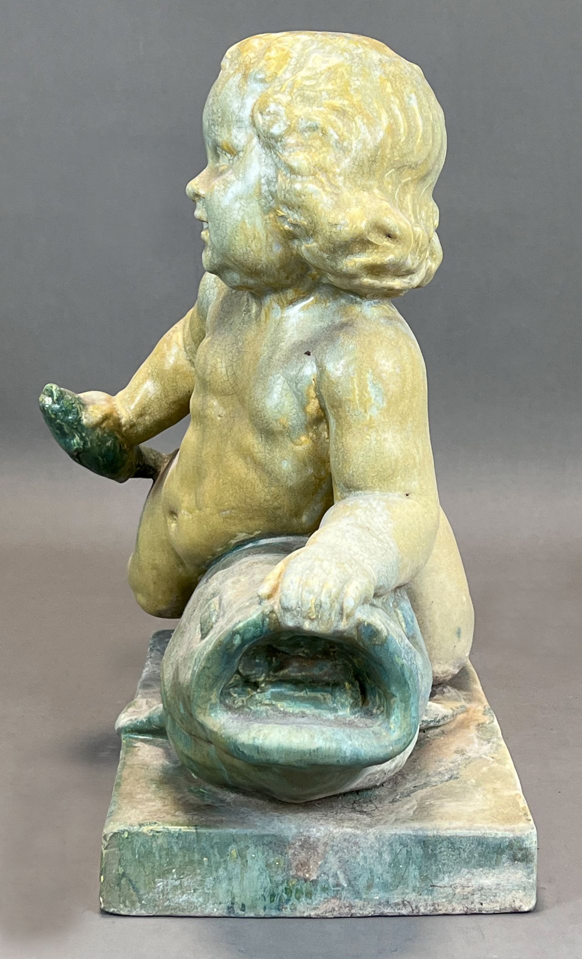 Majolica figure. Putto on a fish. Early 20th century. - Image 5 of 13