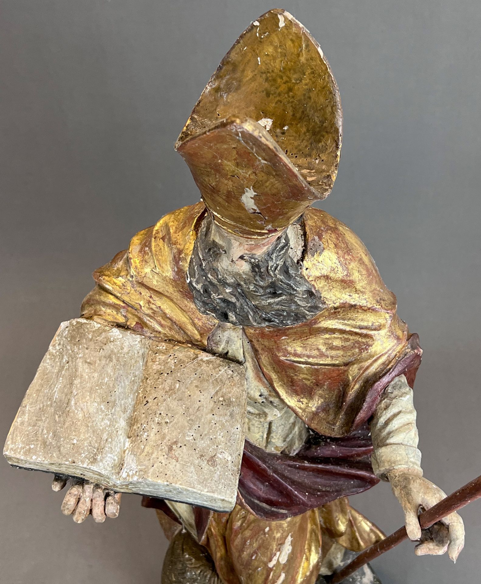 Baroque wooden figure. St Ambrose. 17th century. - Image 6 of 12