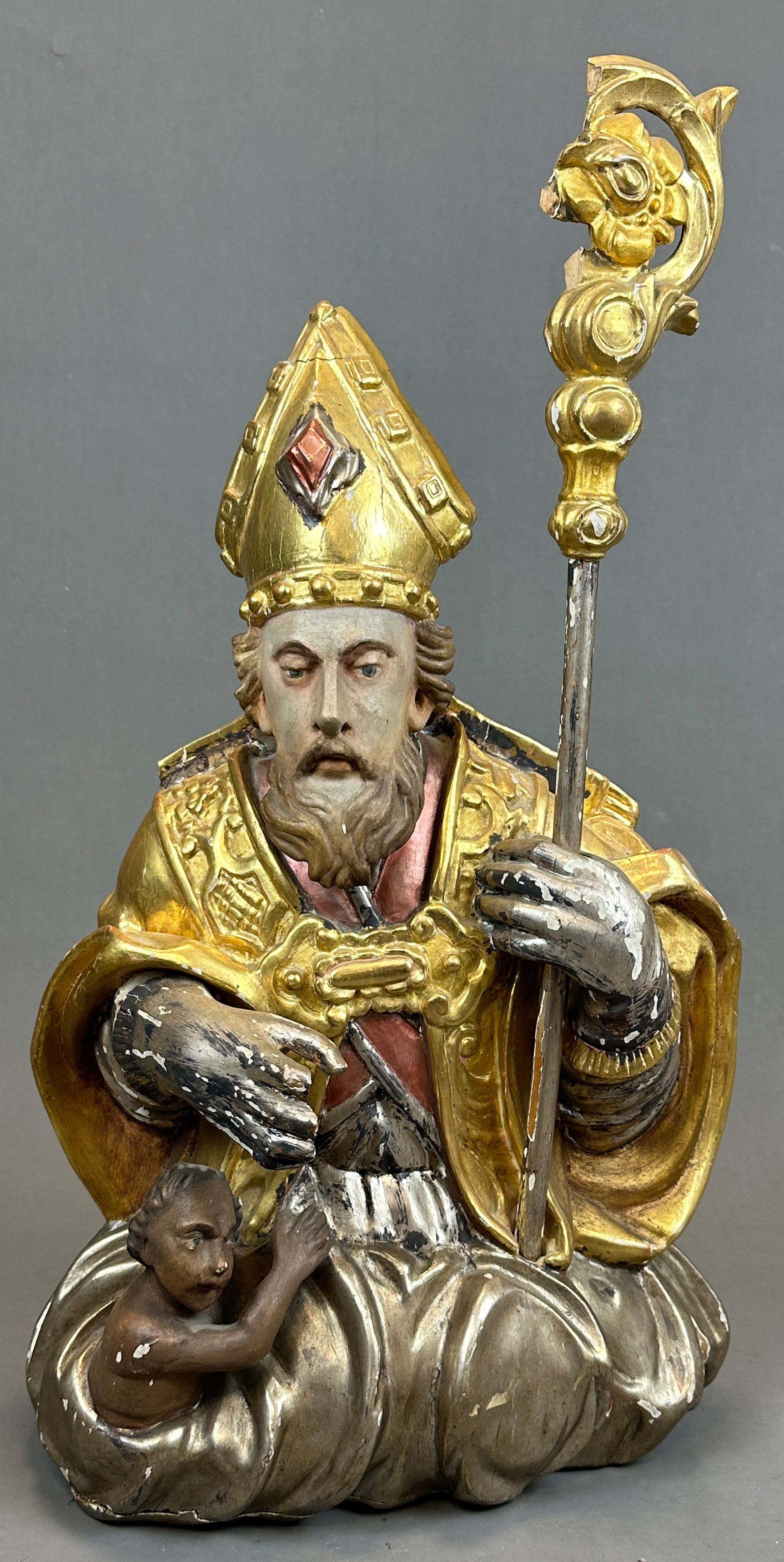 Wooden bust. Bishop. Late 18th century. Austria.