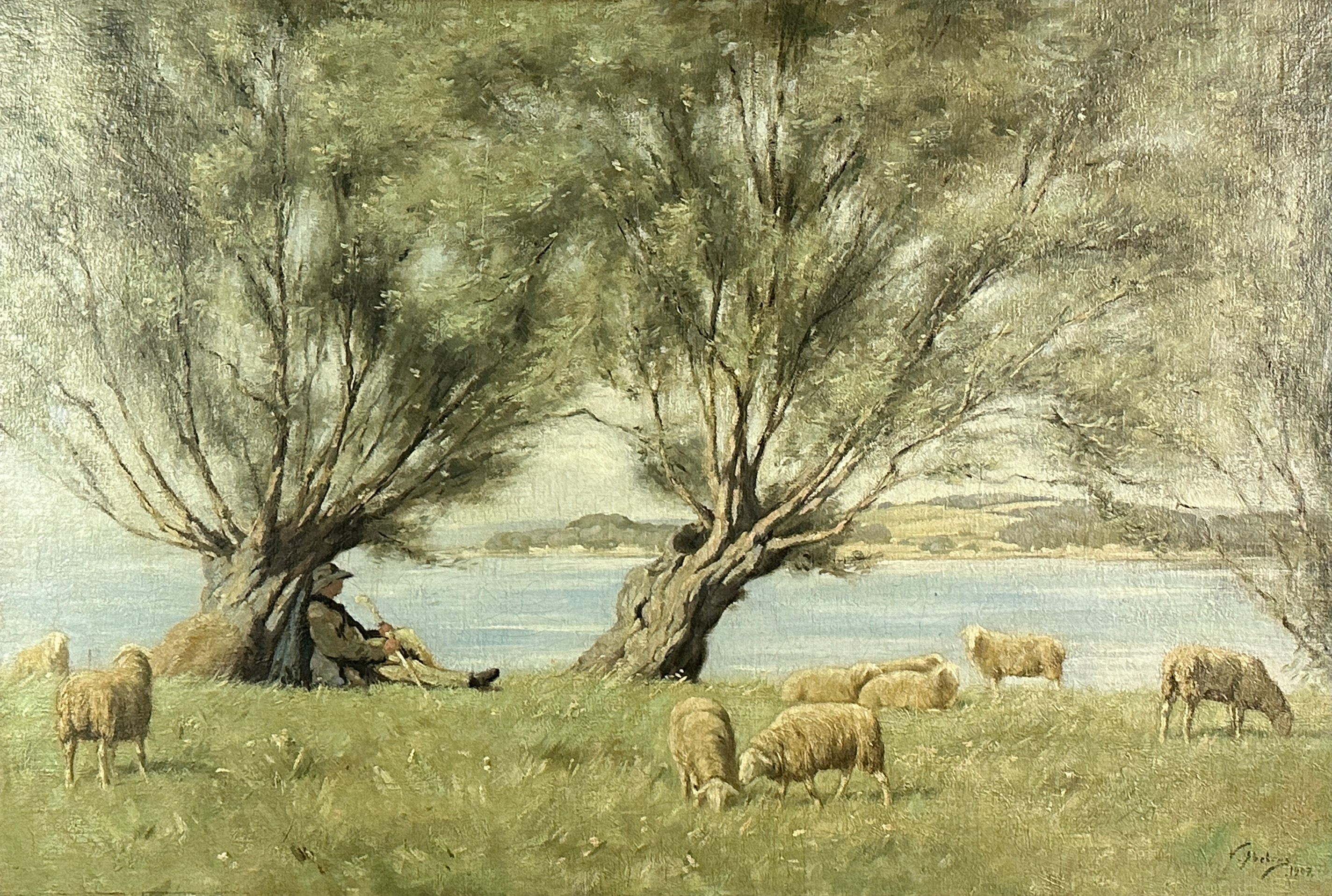 Victor ABELOOS (1881 - 1965). Resting shepherd. Dated 1907.