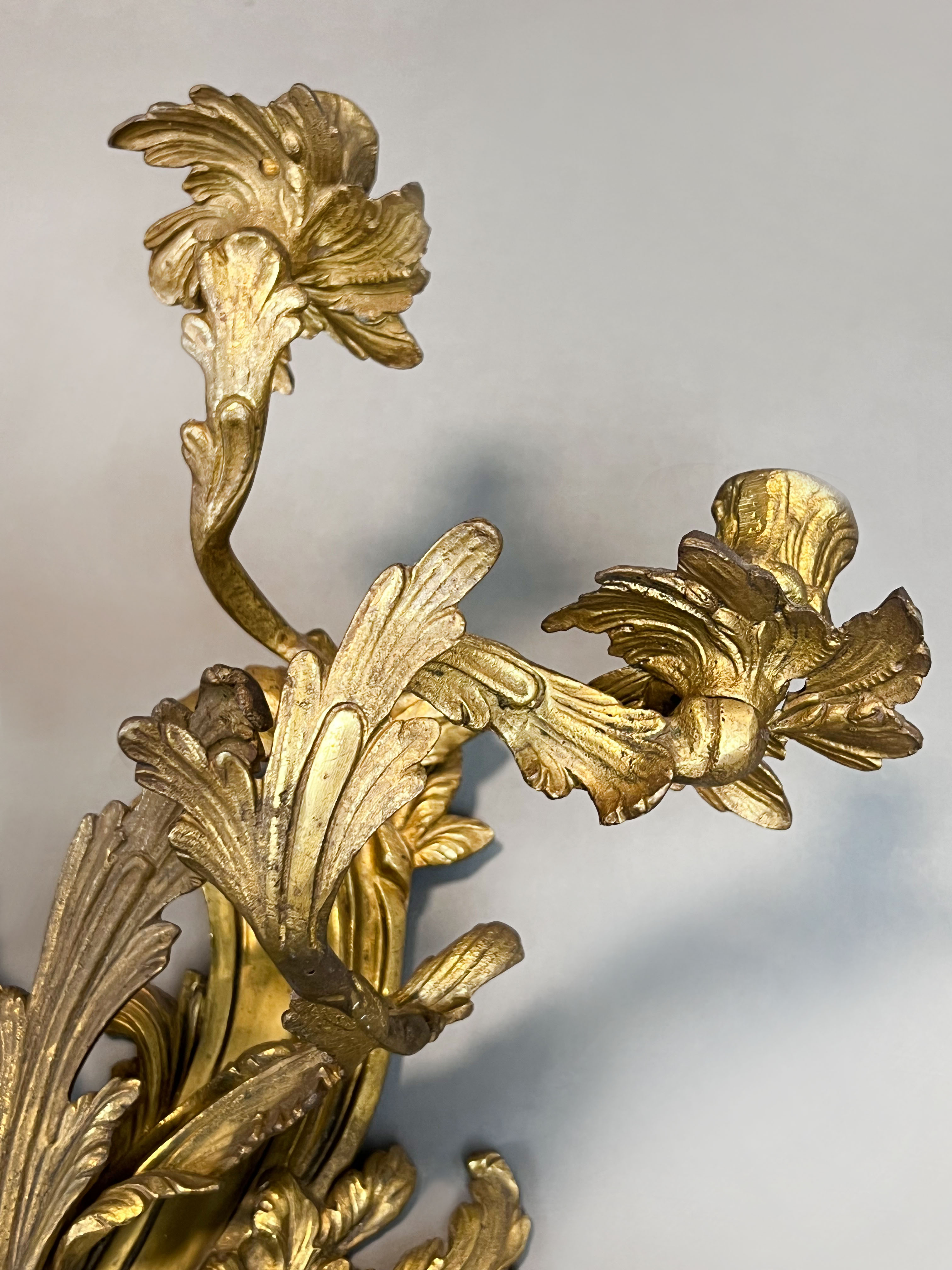 Pair of antique wall candlesticks. Gilt bronze. 19th century. - Image 6 of 11