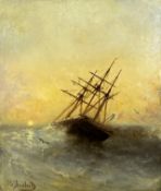 Joseph SUCHET (1824 - 1896). Segelschiff auf stürmischer See bei Sonnenuntergang.