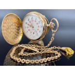 Gentleman's pocket watch. 750 yellow gold. Repetition. Watch chain 585 yellow gold.