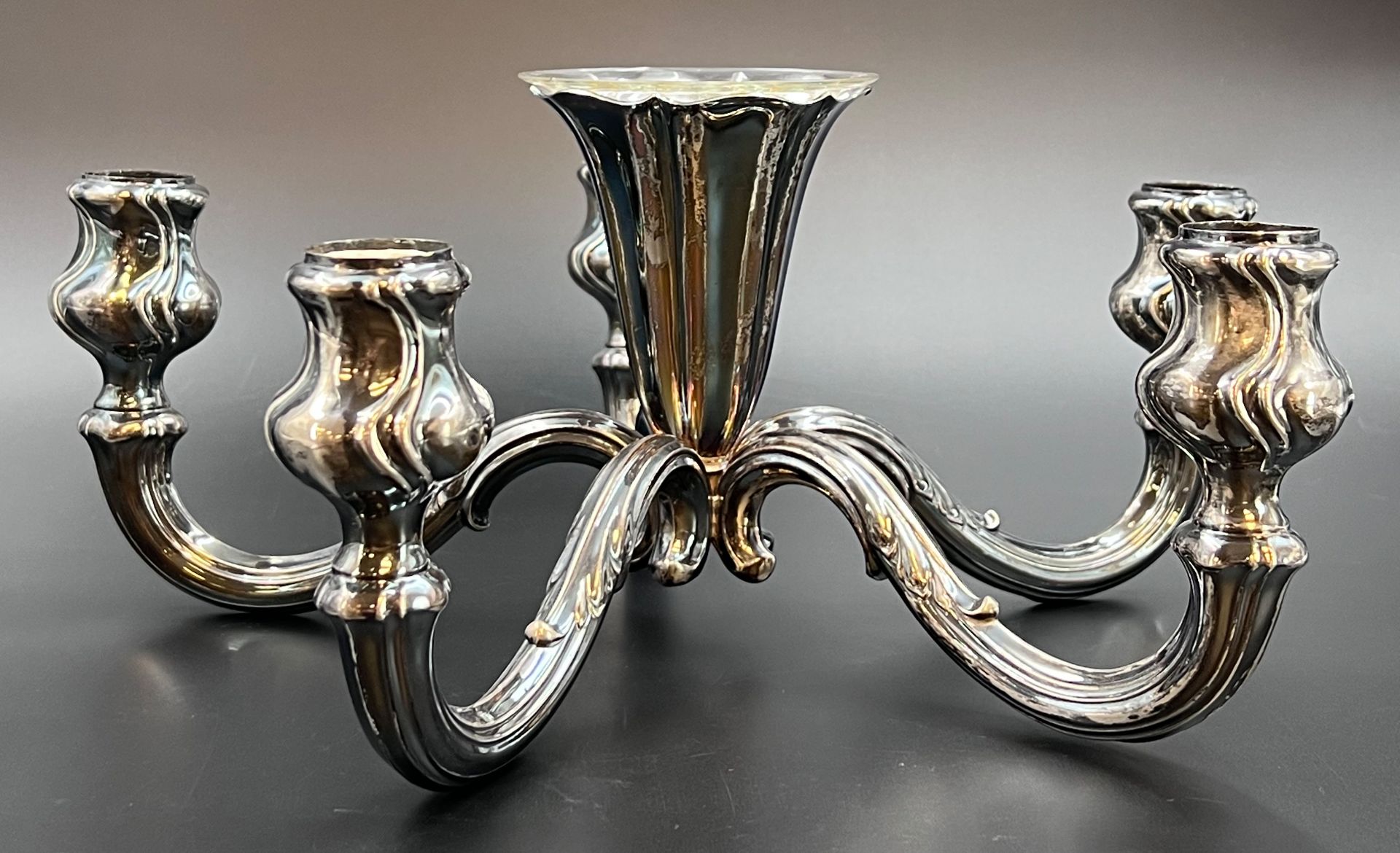 5-flame candlestick. 835 silver. Probably 1st half of the 20th century. - Image 3 of 10