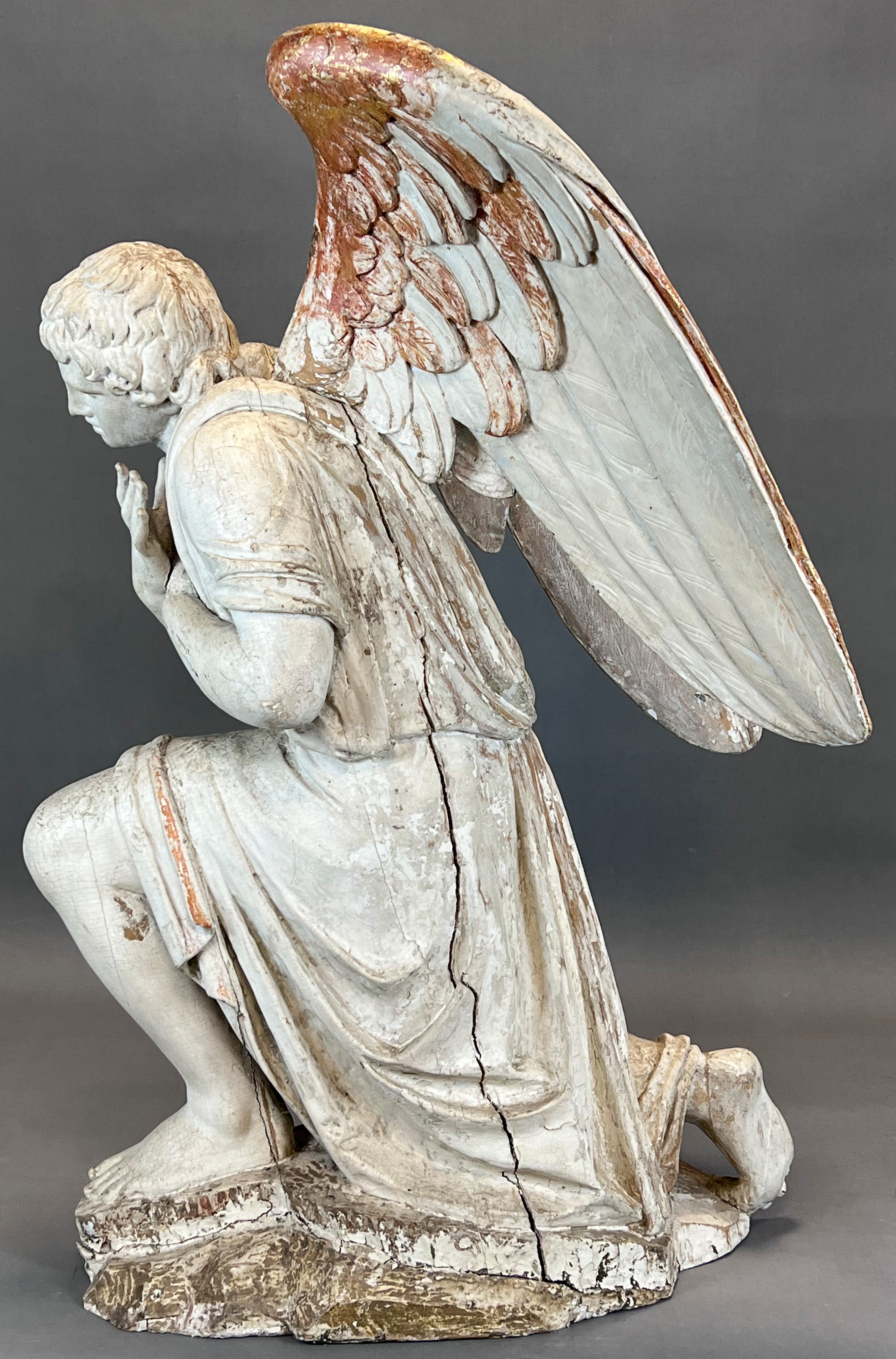 Large wooden sculpture. Kneeling angel. Late 17th century. Italy. - Image 4 of 19