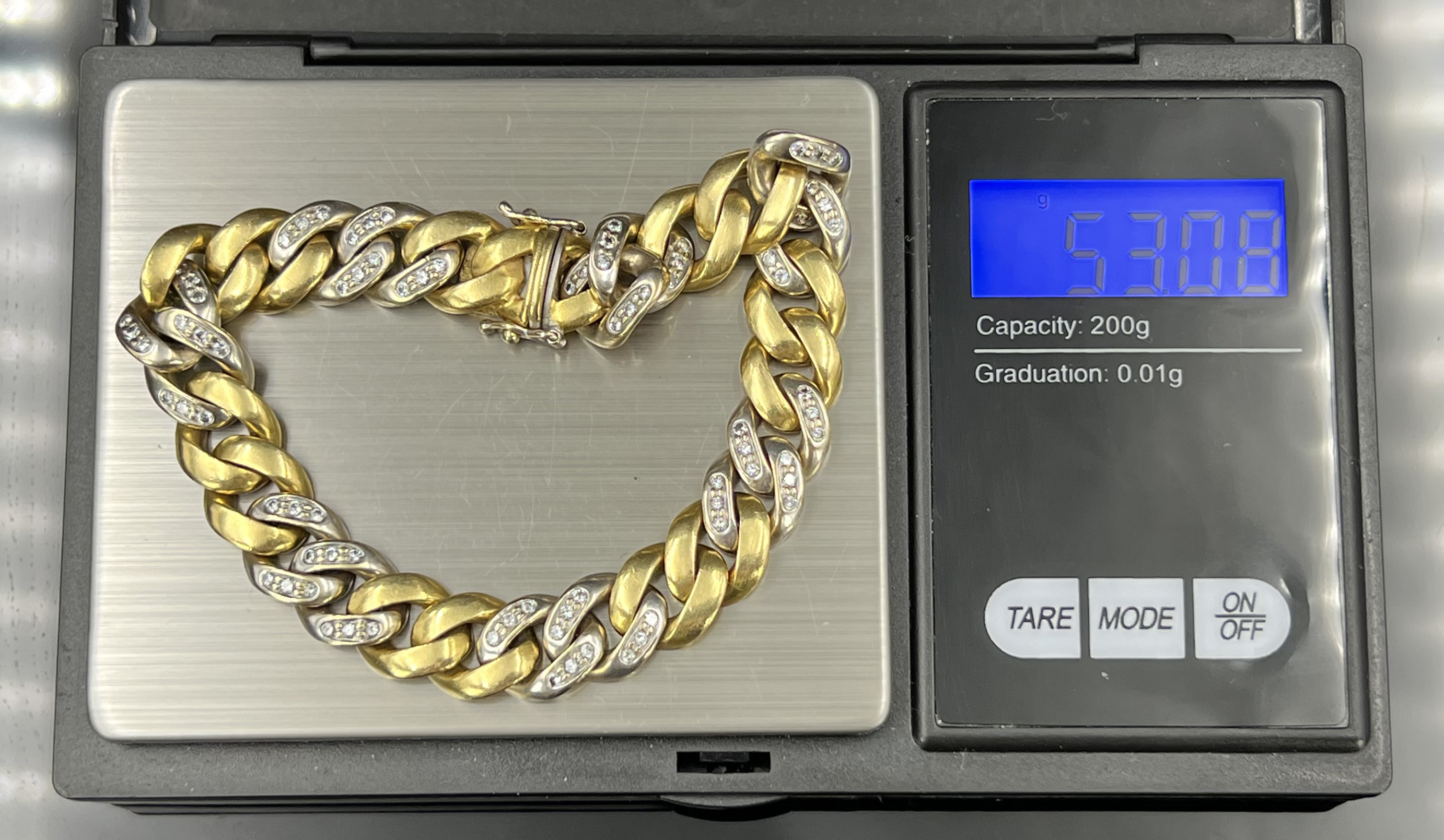Arm chain / curb chain. 750 yellow gold and white gold with small diamonds. - Image 6 of 6